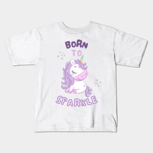 Born To Sparkle Beautiful Unicorn With Stars Kids T-Shirt